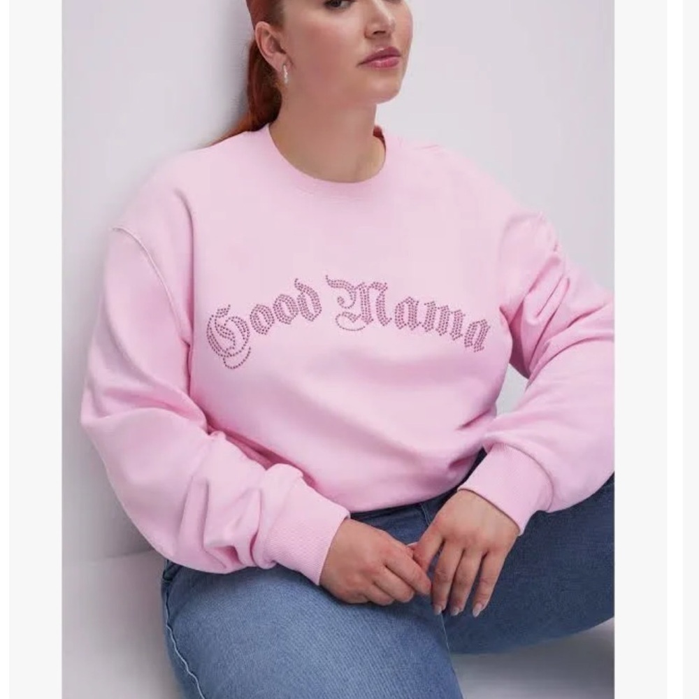 NWT GOOD AMERICAN Plus 2X Pink sequins sweatshirt Barbie luxury women comfort
